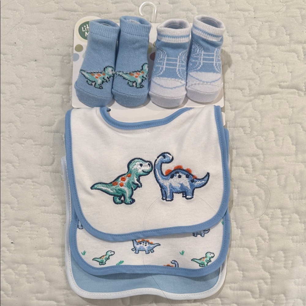 Dinosaur Themed Baby Bib and Sock Set